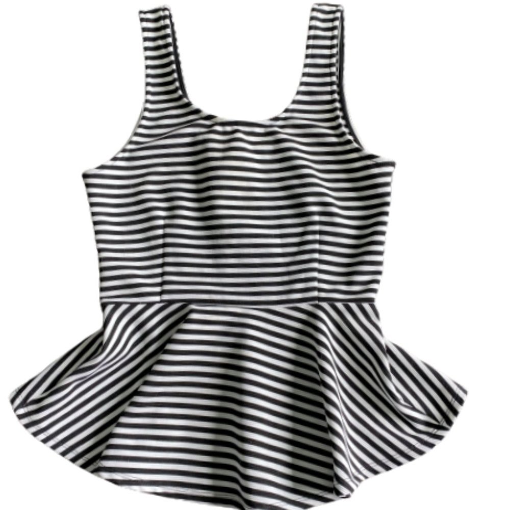 Black & White Striped Peplum S/M Sleeveless Top
